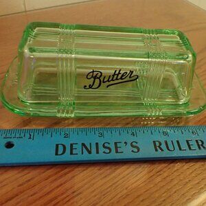 Green Glass Depression Butter Dish